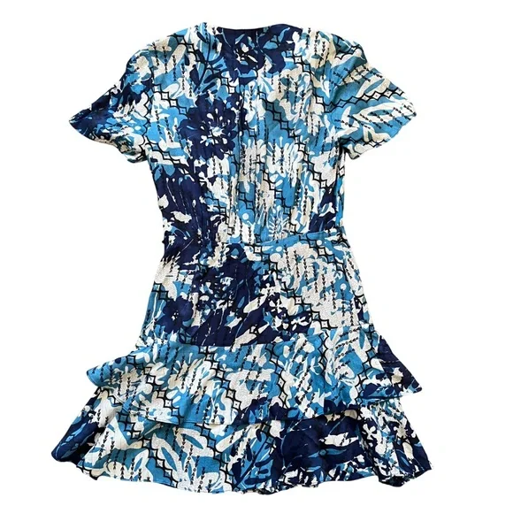 Reiss Posey Ditsy Print Blue Mini Dress Size 0 Ruffles - Picture 3 of 7